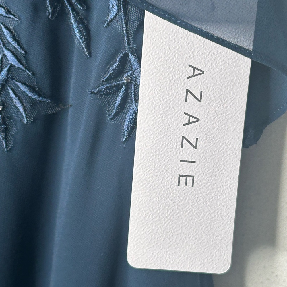 Azazie Fatiola Navy A-Line Boatneck sequins Chiffon bridesmaids dress size 14 - Picture 13 of 16